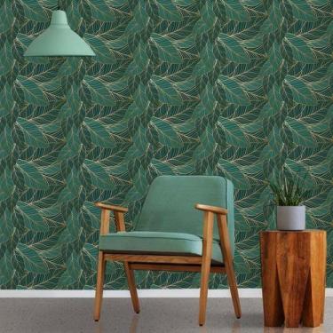 Imagem de Papel de Parede Folhas Verde e Dourado - TACOLADO PAPEL DE PAREDE, 0,4