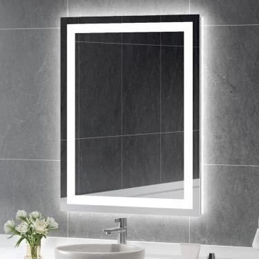 Imagem de Espelho Retangular 70x50 Led Jateado Frio Vertical Banheiro Lavabo Frio