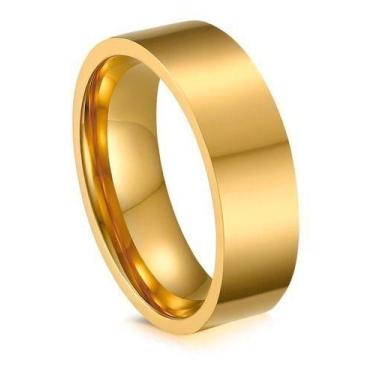 Imagem de Unidade Aliança TAMANHO 35 Casamento Noivado 8mm/6mm Banhada Ouro 18k 