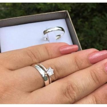 Imagem de Par de Alianças de namoro compromisso aço inox prateada 4mm + Anel Sol