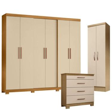 Imagem de Guarda Roupa Casal San Diego com Cômoda 4 Gavetas New e Multiuso New Egito Carvalho Ame...