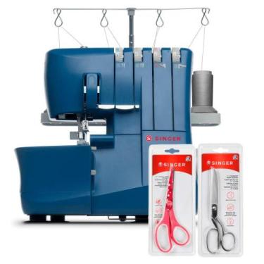 Imagem de Kit Máquina de Costura Overloque S0235 Azul + Tesoura 10" Tecido e Tes