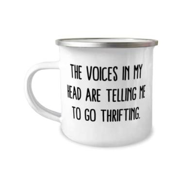 Imagem de Útil Thrifting Gifts, The Voices in My Head are Telling Me to Go Thrifting, Caneca de acampamento de 355 ml de Friends