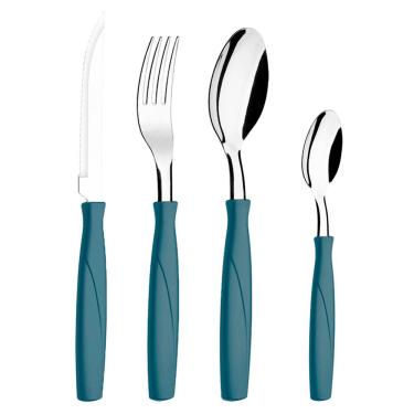 Imagem de Faqueiro Brinox em Polipropileno e Aço Inox Itaparica Azul Fog – 24 Peças