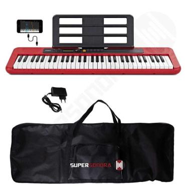 Imagem de Kit Teclado Musical CASIOTONE CT-S200 CASIO Vermelho Aplicativo Chordana Play + Capa