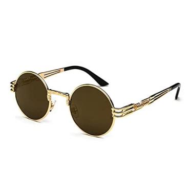 Imagem de Fashion Retro Steampunk Round Metal Sunglasses for Men Women Double Spring Leg Colorful Eyewear Punk Glasses UV400,N3 Gold LocalGold,China