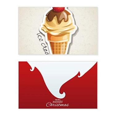 Imagem de Moranguinho, chocolate, sorvete doce, cone, feriado, feriado, cartão de felicitações, mensagem de Natal