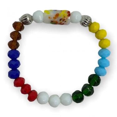 Imagem de Pulseira 7 Linhas Firma Cristais Coloridos e Silicone