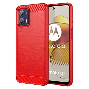 Imagem de Capa para Motorola Moto G73 5G 6.5" 2023 (Inclui 2 películas de tela) capa macia anti-queda com borda elástica, Capa protetora TPU emborrachada para Motorola Moto G73 5G -Vermelho