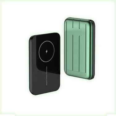 Imagem de Carregador sem fio Portátil Magnético Power bank 10000mah 15W Compatível com iPhone 12/13 / 14 Pro Plus Pro Max Designer Fit Cores Metalizadas (Verde)