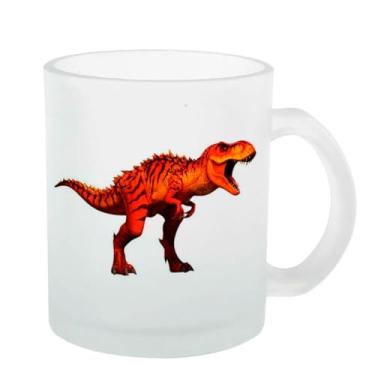 Imagem de Caneca Vidro Jateada Dinossauro tio rex laranja preto