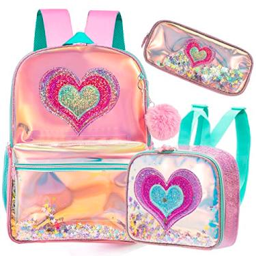 Imagem de Mochila infantil Meetbelify, fofa, para escola primária, com lancheira, para meninas, estudantes, "Love", rosa, Medium, Clássico