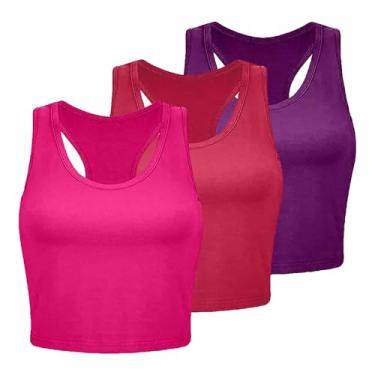Imagem de 3 peças regatas femininas de algodão básicas costas nadador sem mangas esportivas para treino, Tops laranja-verão, GG