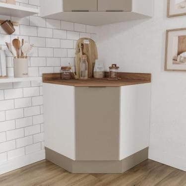 Imagem de Balcão Canto Oblíquo com Tampo com Rodapé Puxador 150cm Ipanema Cabecasa Madeiramadeira Fendi Trama/branco