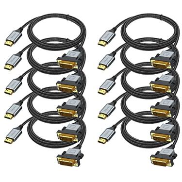 Imagem de Cabo adaptador HDMI para DVI, pacote com 10, adaptador de cabo DVI bidirecional para HDMI macho para macho compatível com 1080P, conector 3D, monitor, console de jogos (10, cinza)