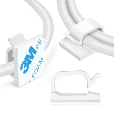 Imagem de XHF Clipes de fio de cabo adesivo de 1,9 cm brancos, 120 peças, grampos para uso externo, organizador de fios, suporte para cabos para embaixo da mesa, carro, parede, TV, PC, cabo Ethernet