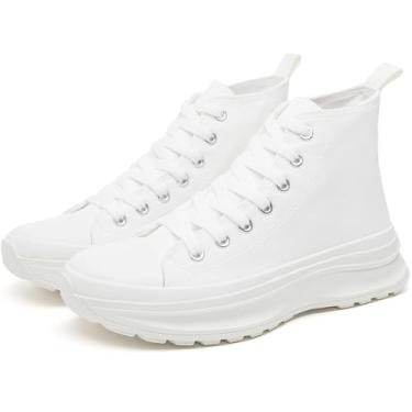 Imagem de Yageyan Tênis feminino de cano alto – plataforma de lona, tênis, clássico, casual, confortável, Branco, 35