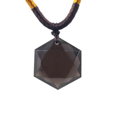Imagem de Colar De Pedra Hexagrama Saffordite Cintamani,Colar De Cristal Genuíno Arizona Obsidian Tektite,Formato Irregular