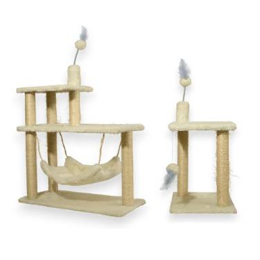 Imagem de Plataforma 3 Andares e Arranhador 2 Bases Para Gatos Rede Brinquedos -