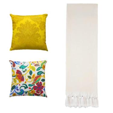 Imagem de Kit Manta Xale de Sofá e Cama Cru Rústico com 2 Capas de almofadas Dec