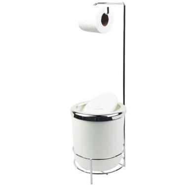Imagem de Suporte Porta Papel Higiênico lixeira Branco 5L Com Tampa Basculante R