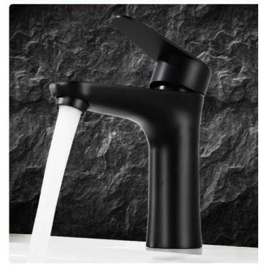 Imagem de Torneira de Banheiro Lavabo Preta Luxo Baixa Bica  Aço Inox Design Mod