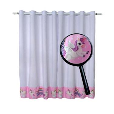 Imagem de Cortina Unicórnio Quarto De Menina Princesa Branco Com Rosa - Pilli En