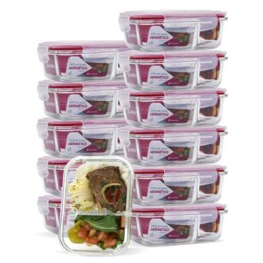 Imagem de Kit 12 Pote Vidro Hermético Divisória Vedação Silicone 640ml - U4home,