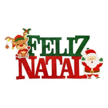 Imagem de Painel letreiro feliz natal glitter eva papai noel piffer grande rena 