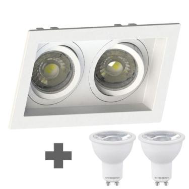 Imagem de Spot Duplo Embutir Quadrado Recuado Mr16 Branco + Led Save Energy 4,8w
