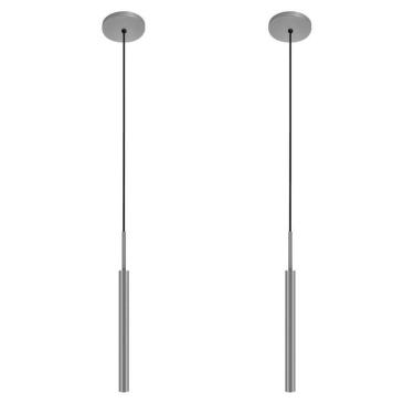 Imagem de Kit 2 Luminárias Teto Tubo Pendente Balcão Sala Prata 40Cm