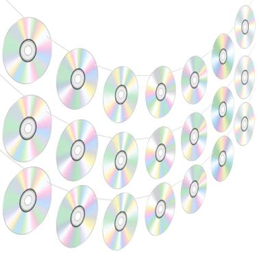 Imagem de 4 peças de banners de disco de CD retrô dos anos 90, decorações de festa de aniversário, decoração de faixa de festa de música para tema de CD dos anos 1990, 2000, artigos de chá de bebê (papel)