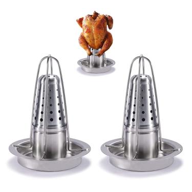Imagem de AMOZO Suporte para torrador de frango de lata de cerveja – O novo suporte de frango de aço inoxidável – torrefadores de aves com recipiente aromatizante (pacote com 2)