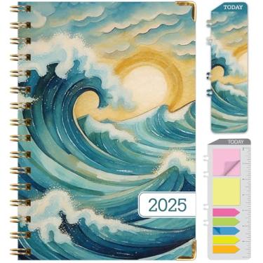 Imagem de Agenda Hardcover 2025, 14 cm x 20 cm: 14 meses (novembro de 2024 a dezembro de 2025), agenda mensal diária, agenda anual, marcador de livro, pasta de bolso e conjunto de notas adesivas (ondas do