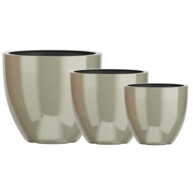 Imagem de Kit 3 Vasos Vietnamita Decorativo Fibra De Vidro 57cm 45cm E 36cm (Champagne)