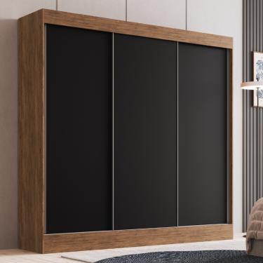 Imagem de Guarda Roupa Casal 3 Portas de Correr 100 MDF Michigan Doripel - Castanho Preto