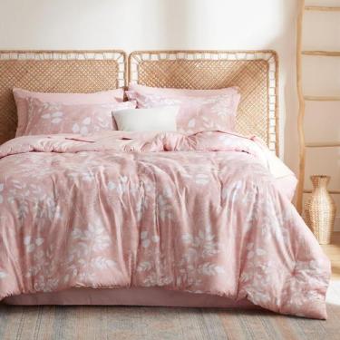 Imagem de Conjunto de Edredom Bedsure Queen Floral Rosa - 7 Peças
