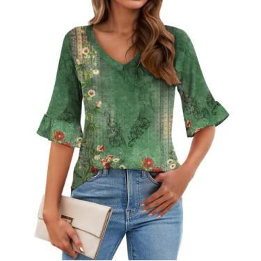 Imagem de Blusa Feminina Zeagoo com Estampa Floral - Decote V e Manga 3/4