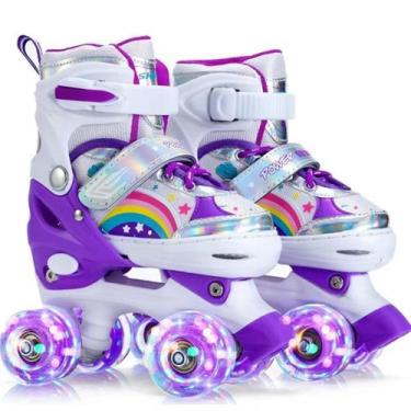 Imagem de Patins Infantil 4 Rodas ARCO IRIS Com Luz De Led Top Patins Criança Me