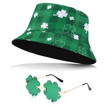 Imagem de St Patricks Day Bucket Hat Green Leaf Bucket Hat for Women Men Reversible Wear Green Fisherman Travel Beach Party (Style B)