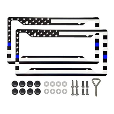 Imagem de International Tie Moldura de placa de licença premium, feita com aço inoxidável 304 de alta qualidade (linha azul fina dos EUA - pacote com 2)