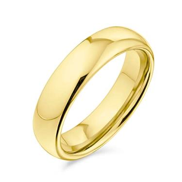 Imagem de Bling Jewelry Aliança de casamento unissex simples cúpula para casais de titânio para homens e mulheres, ajuste confortável, polido, preto, prata, tom de ouro rosa, 5 mm, Metal, outro