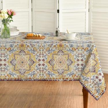 Imagem de Horaldaily Toalha de mesa boho estilo boêmio retangular 152 cm × 264 cm, amarelo vintage rústico casa de fazenda mágica outono laranja lavável sazonal capa de mesa para decoração de festa piquenique e