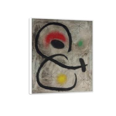 Imagem de Joan Miró Imagem de arte de parede em tela - reprodução de impressões de arte famosas abstratas - pinturas com moldura branca para decoração de sala de estar (sem título 4) 70 x 85 cm - 27 x 33 pol
