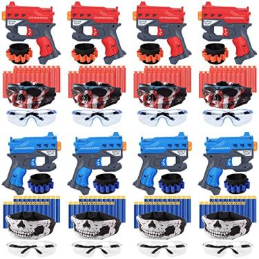 Imagem de TiopLior Lembrancinhas Compatíveis Com Festa Nerf, 8 Conjuntos De Lembrancinhas De Arma Para Aniversário Pacote Incluído Mini Pistolas De Espuma, 160 Balas De Espuma, Óculos De Segurança, Faixa De Pul