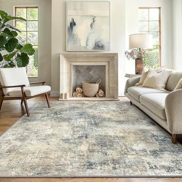 Imagem de GENIMO Tapetes laváveis para sala de estar, quarto, 25,5 x 30,5 cm, tapete antiderrapante abstrato, moderno, macio, contemporâneo, para sala de jantar, cozinha, cinza claro, azul