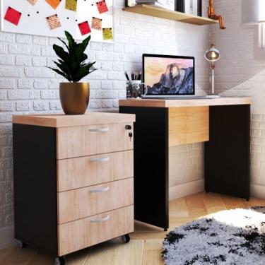 Imagem de Mesa Reta Natus 40mm 90 Cm 42 Cm Bramov Móveis Preto/carvalho Mel