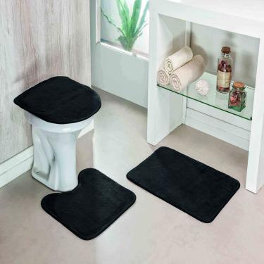 Imagem de Kit 3 Peças Tapete Banheiro Liso Preto Guga Tapetes