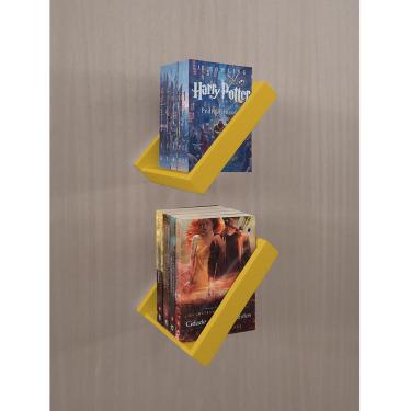 Imagem de Prateleira Porta Livros Suporte Estante Nicho Decorativo Parede 2 Peças Amarelo Laca