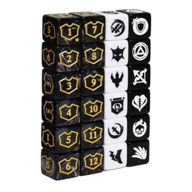 Imagem de FourDragons 24 Pieces MTG Dice Set for Magic Cards, Abilities Keywords Counter Dice Black Shield Life Counter Creature Stats Buff Tokens, Compatible with MTG, TCG, Card Games Accessories
